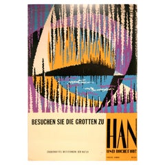 Original Vintage Travel Poster Han Cave Rochefort Grotto Belgium Abstract Design