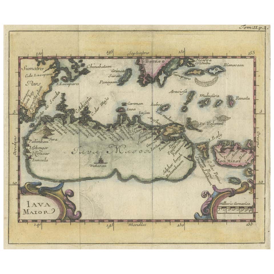 Beautiful Hand-Coloured Miniature Map of the Island of Java, Indonesia ...