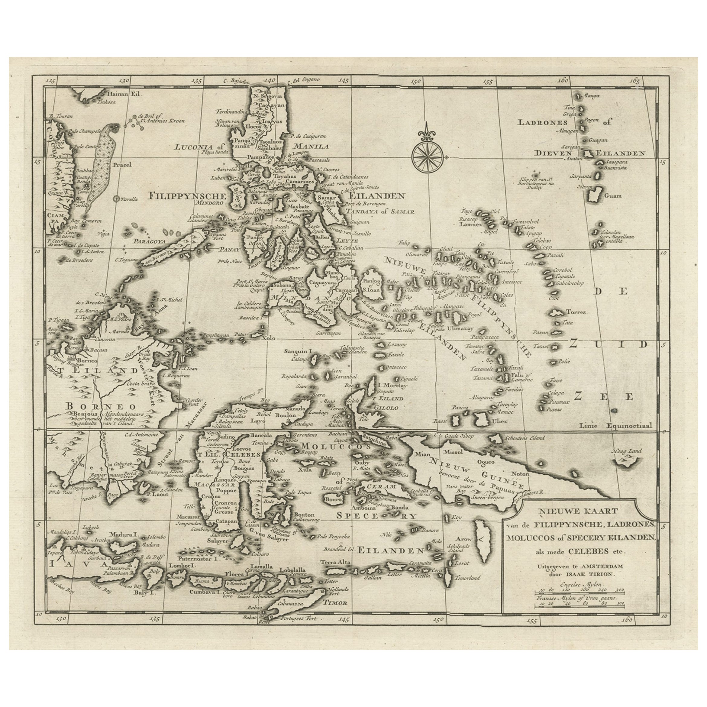 Ancienne carte des Philippines et d'une partie des « îlespices » d'Indonésie, 1744 en vente