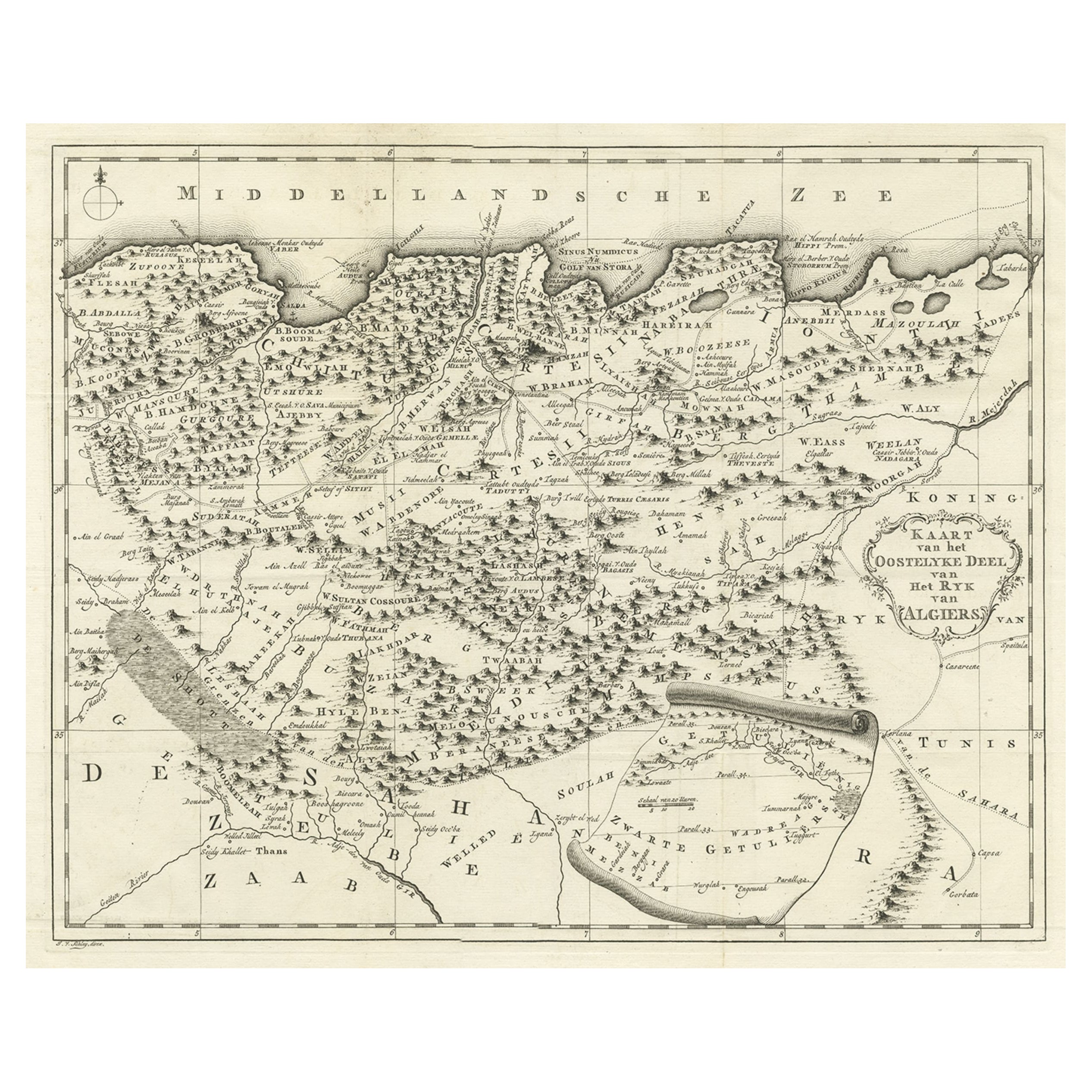 Old Map of the Eastern Region of the Kingdom of Algiers, Algeria, 1773 For Sale