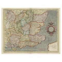 Antique Original Old Map of South East England Incl London, Oxford, Cambridge, Etc, 1633