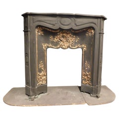Antique Cast Iron Fireplace Mantle with Gilt Counter-Heart, France 19th Century