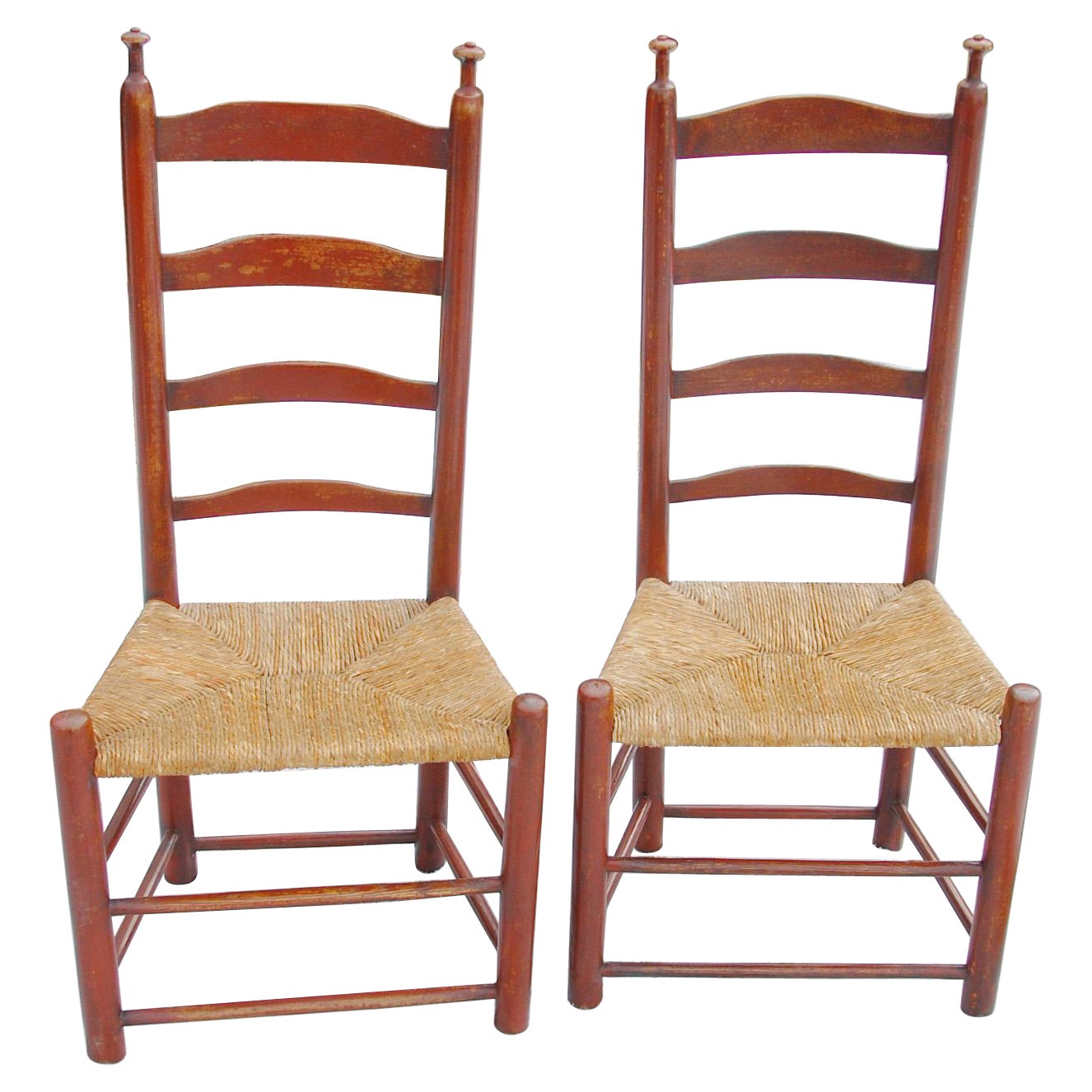 American 18th Century Pair of Ash Ladderback Side Chairs with Original Paint