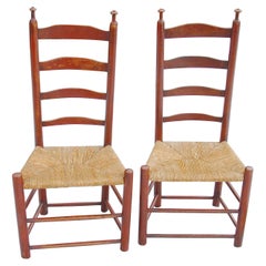 American 18th Century Pair of Ash Ladderback Side Chairs with Original Paint
