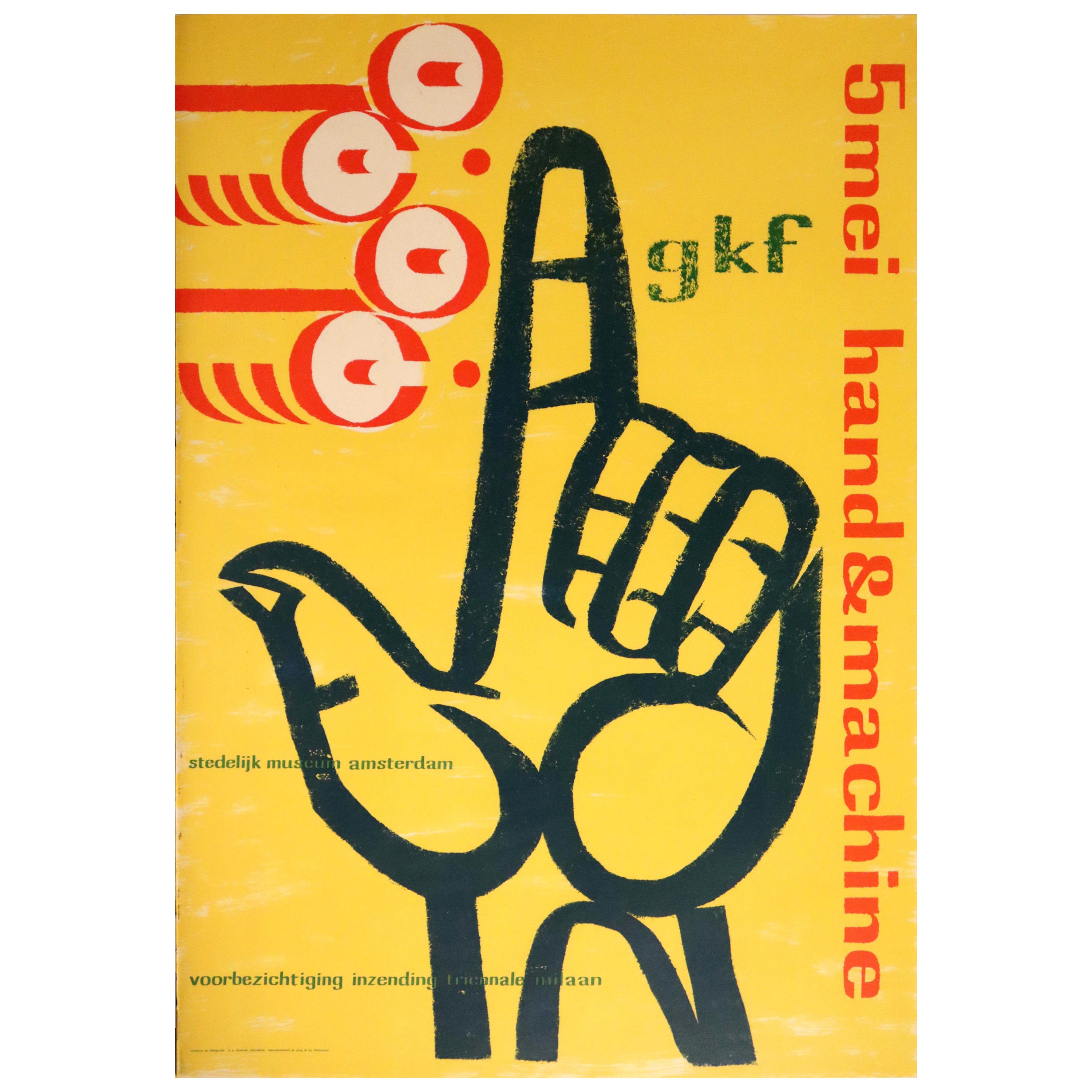 Affiche vintage d'origine pour l'exposition GKF Hand And Machine, Musée Stedelijk en vente