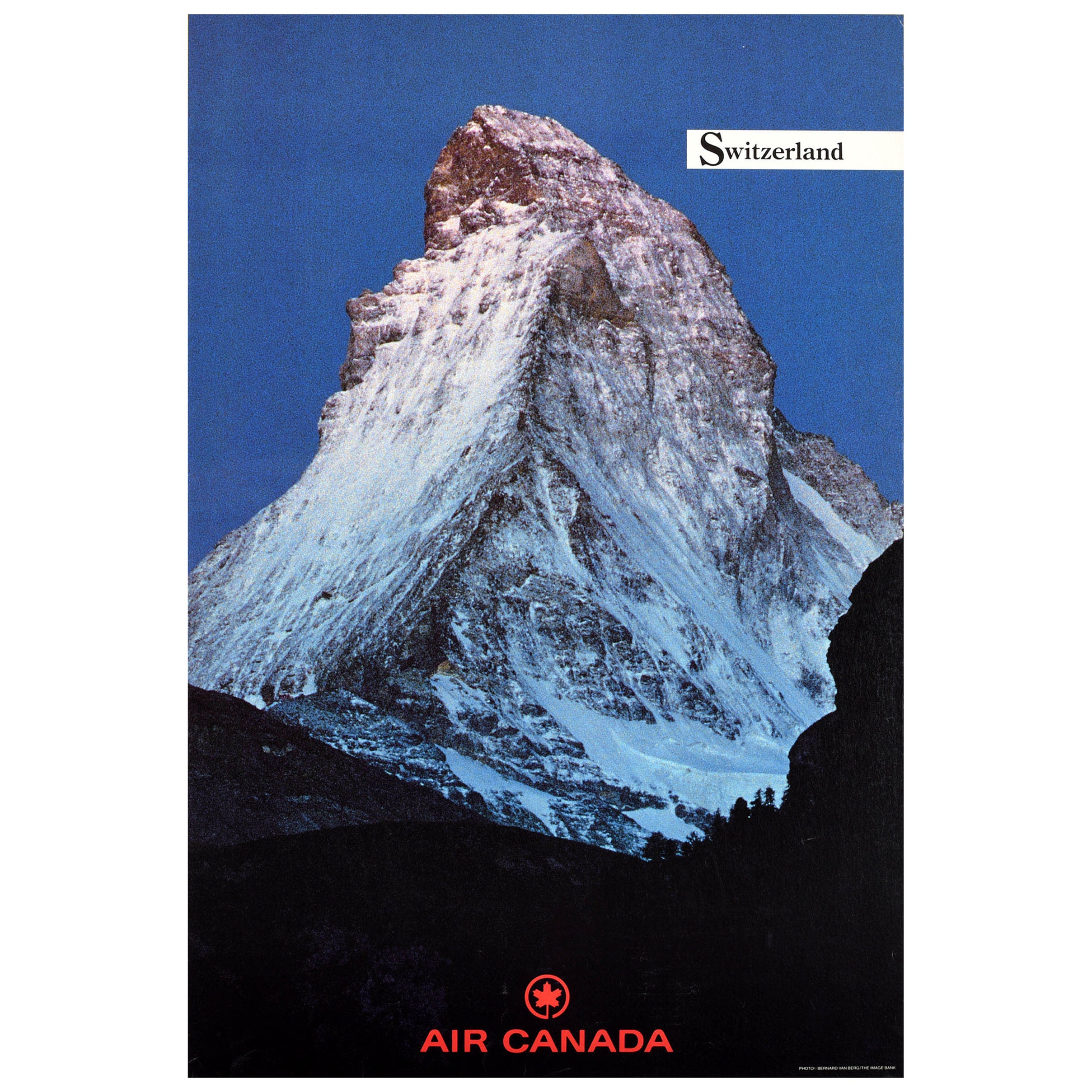 Affiche rétro originale de voyage, Suisse, Air Canada, Zermatt, Alpes Matterhorn