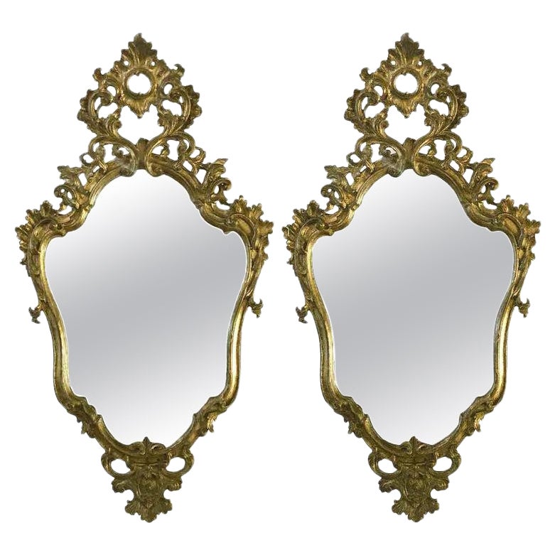 Pair of Italian Louis XV Mirrors 18th Century Mercury Glass Shaped Mirrors For Sale