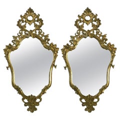 Antique Pair of Italian Louis XV Mirrors 18th Century Mercury Glass Shaped Mirrors