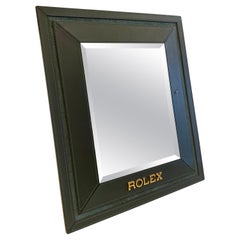 Original Retro Rolex Swiss-Made Green Stitched Leather Display Mirror