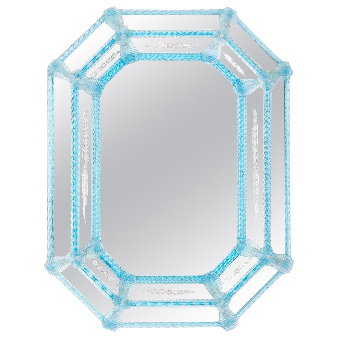 Miroir de Murano vénitien de style Art Deco avec accents d'azur, contemporain