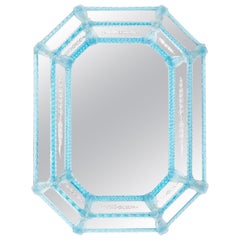 Striking Art Deco style Venetian Murano Mirror with Azure Accents, contemporary