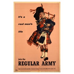 Original Vintage Military Poster Join The Regular Army Scots Guards Piper