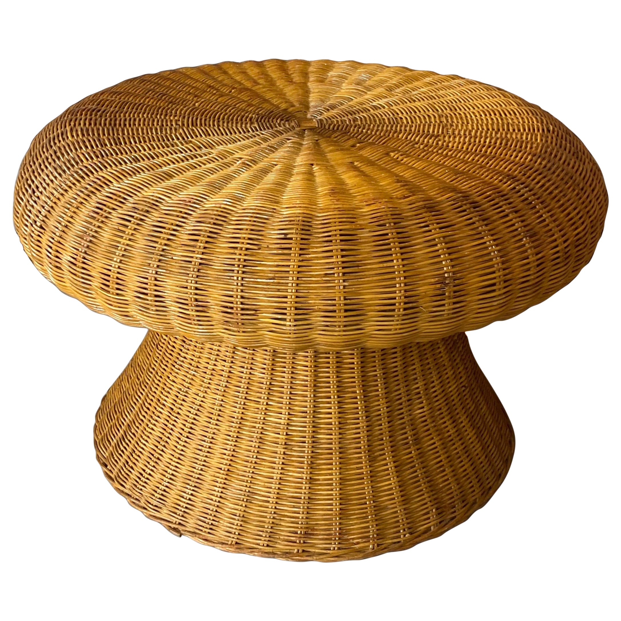 Vintage Wicker Mushroom Shape Coffee Cocktail Table For Sale