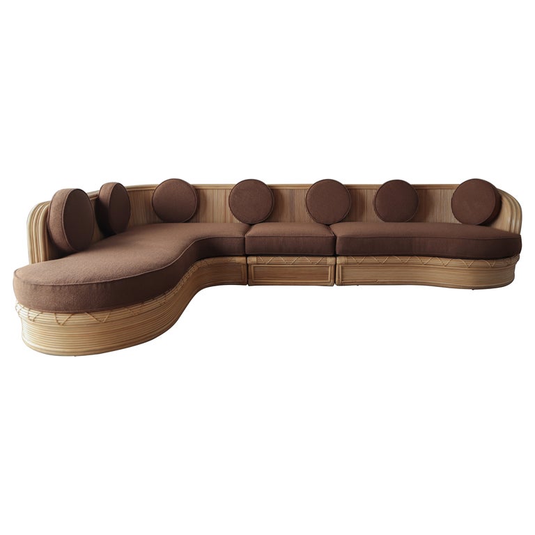 3 Piece Curved Pencil Reed Bamboo Sectional Sofa For Sale at 1stDibs