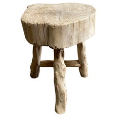 Vintage Elm Wood Stump Side Table