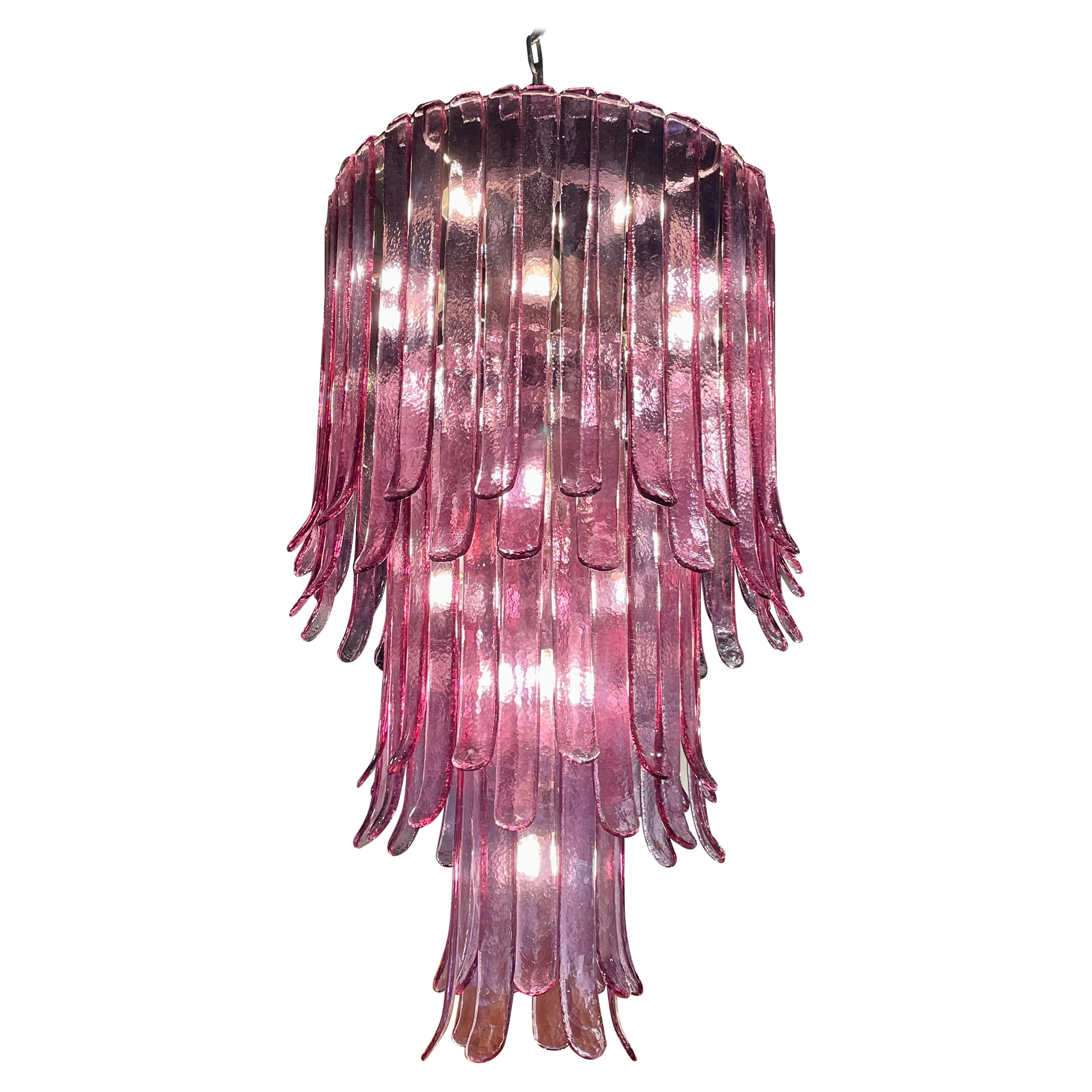 Lustre monumental à 3 étages en verre de Murano lilas a.v. Mazzega en vente