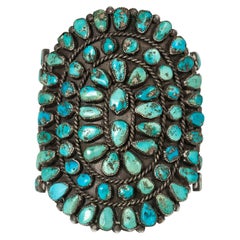 Mid-20th Century Turquoise Cluster Cuff Bracelet by a Navajo Jeweler