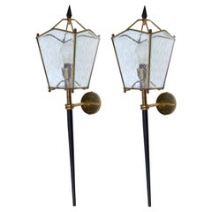 Jacques Adnet Style Largest Size Sconces Lantern Wall Lamps France 1960, Pair