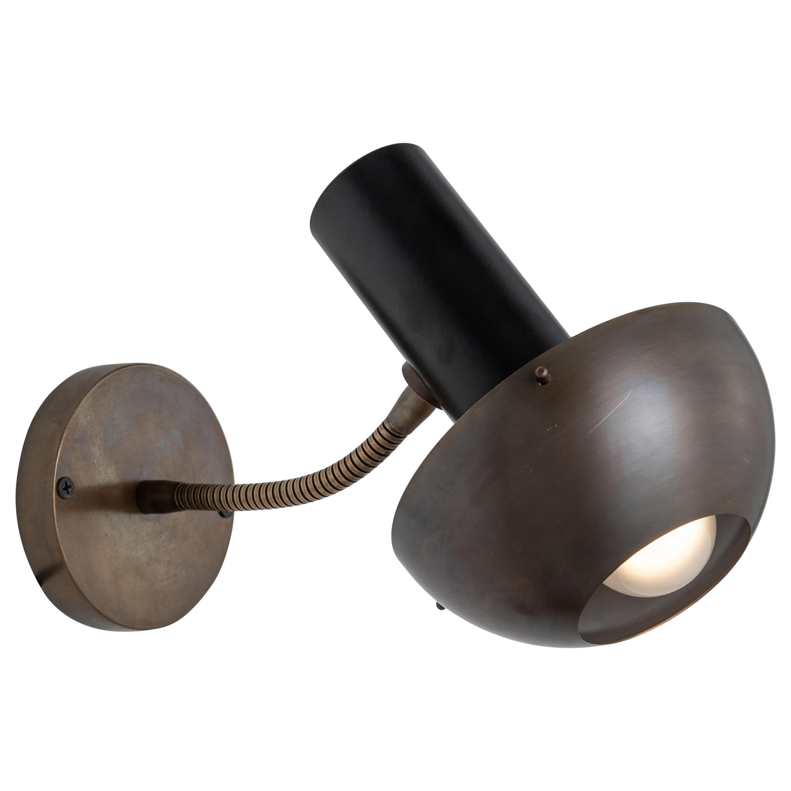 Brass and Black Metal Wall Sconce with Adjustable Arm, Made in Italy For Sale