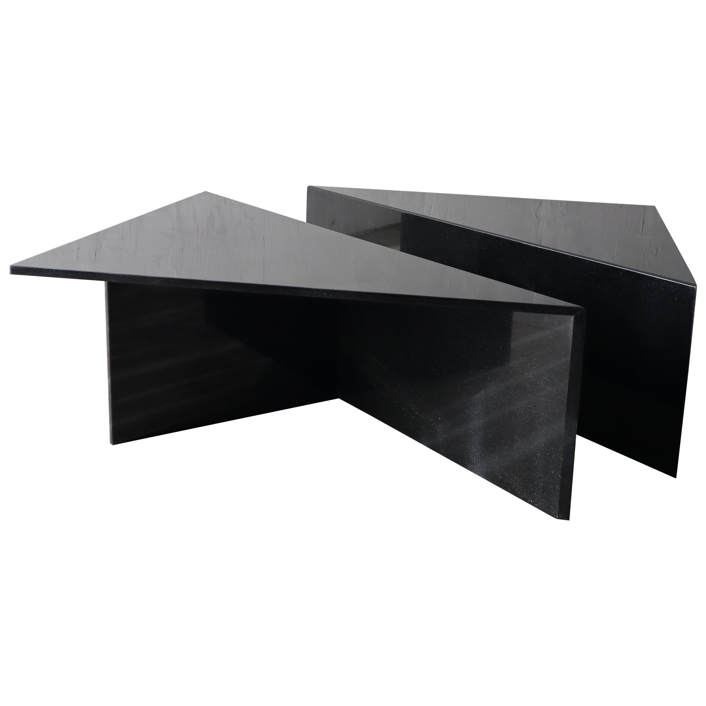 2-Piece Triangle Postmodern Black Granite Coffee Table