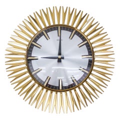 Vintage Mid-Century Modern Sunburst Wall Clock in Brass by Electric, 1960s