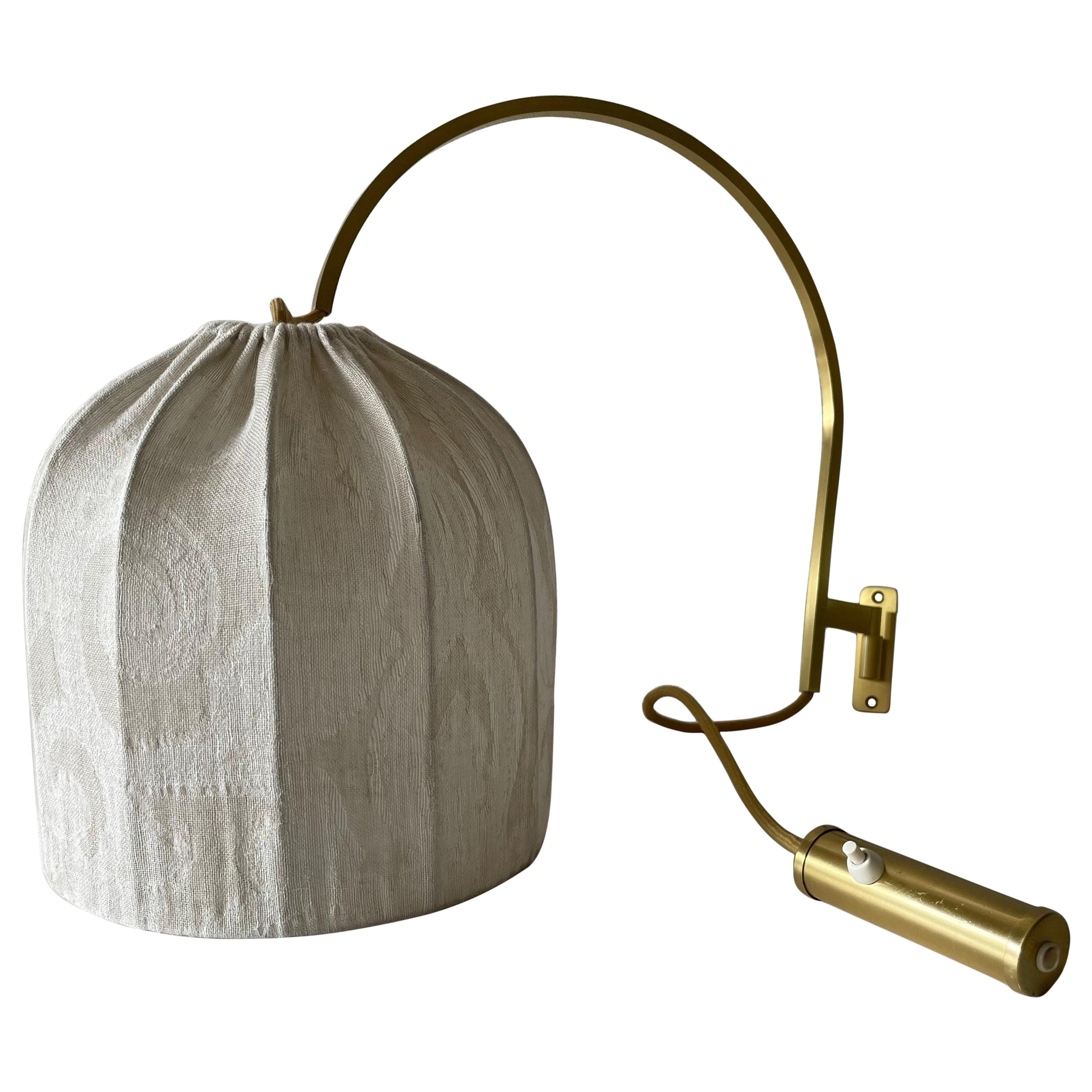 Arch Shaped Brass Body Fabric Shade Wall Lamp by WKR Leuchten, 1970s, Germany For Sale