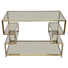 Midcentury Gold Brass and Glass Italian Console Table in Romeo Rega Style, 1970s