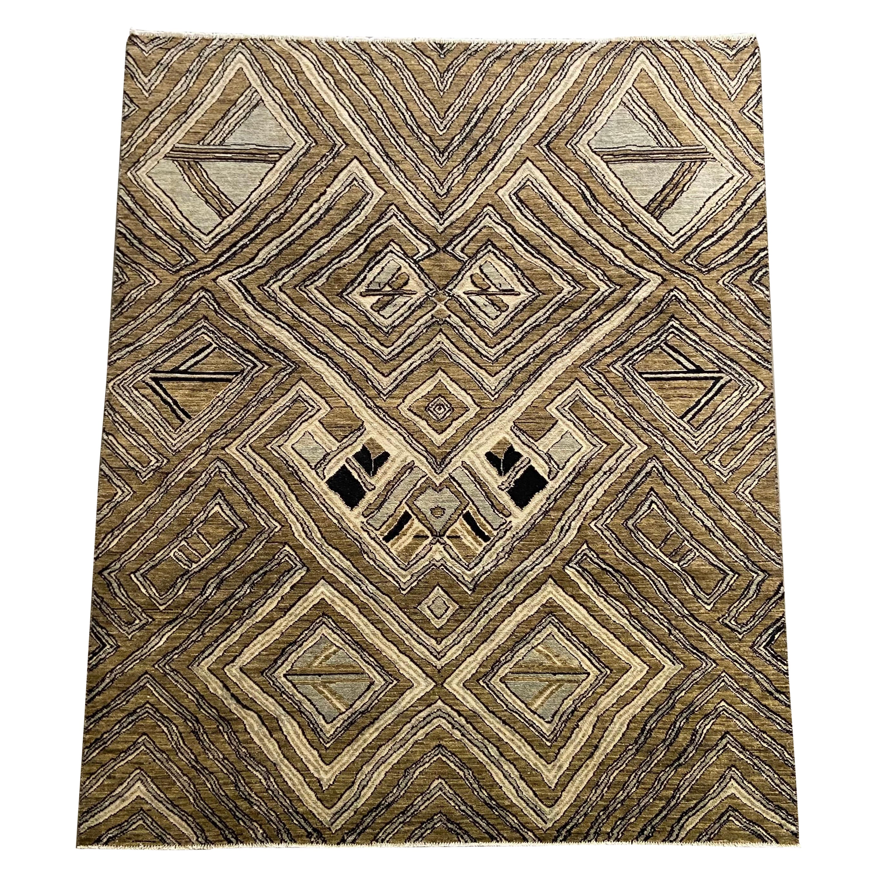 Custom Made Turkish Wool Rug in Brown Black and Gray For Sale