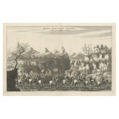 Decorative Original Antique Print Depicting the Cavalry Marching in China, 1665