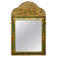 Queen Anne Style Jappened Mirror with a Needlework Crest