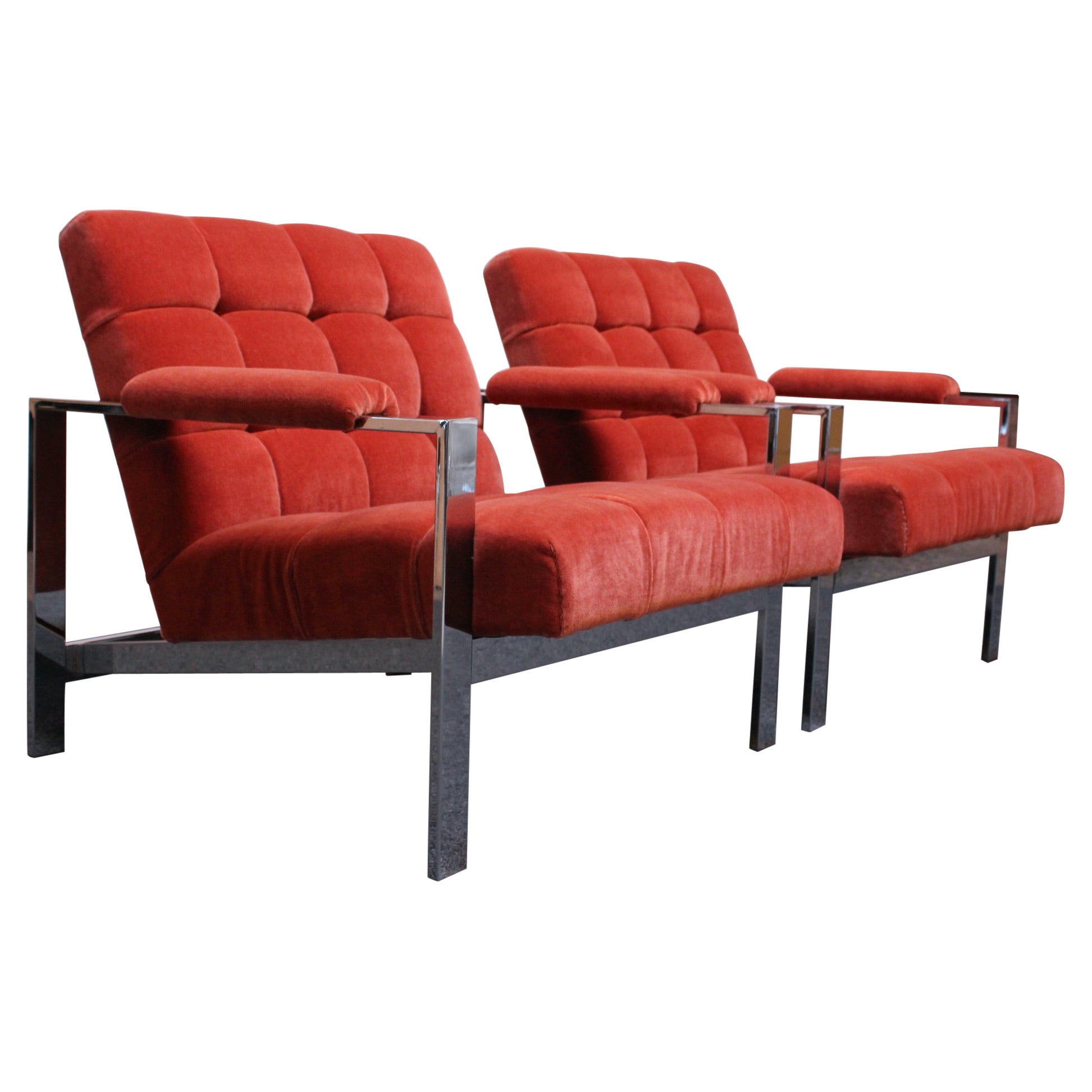 Mid-Century Italian Modern Tufted Mohair and Chrome Lounge Chairs