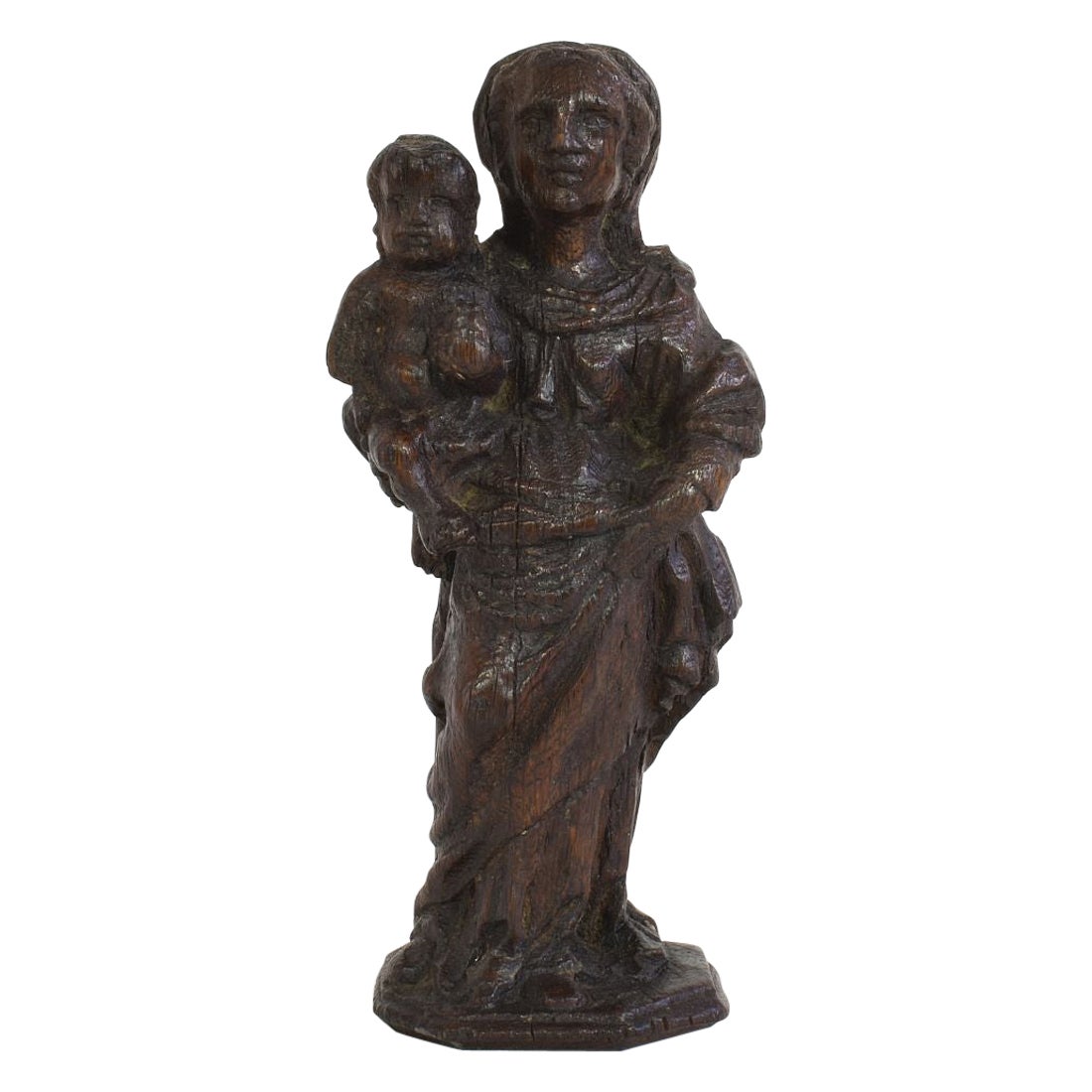 French 17th-18th Century Baroque Wooden Madonna with Child