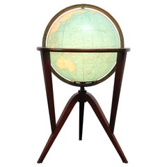 Illuminated Glass World Globe on Mahogany Stand by Edward Wormley for Dunbar
