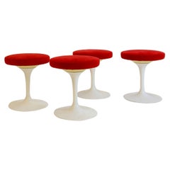 'Tulip ' Swivel Stools by Knoll, Red Suede Seat, 2 Available