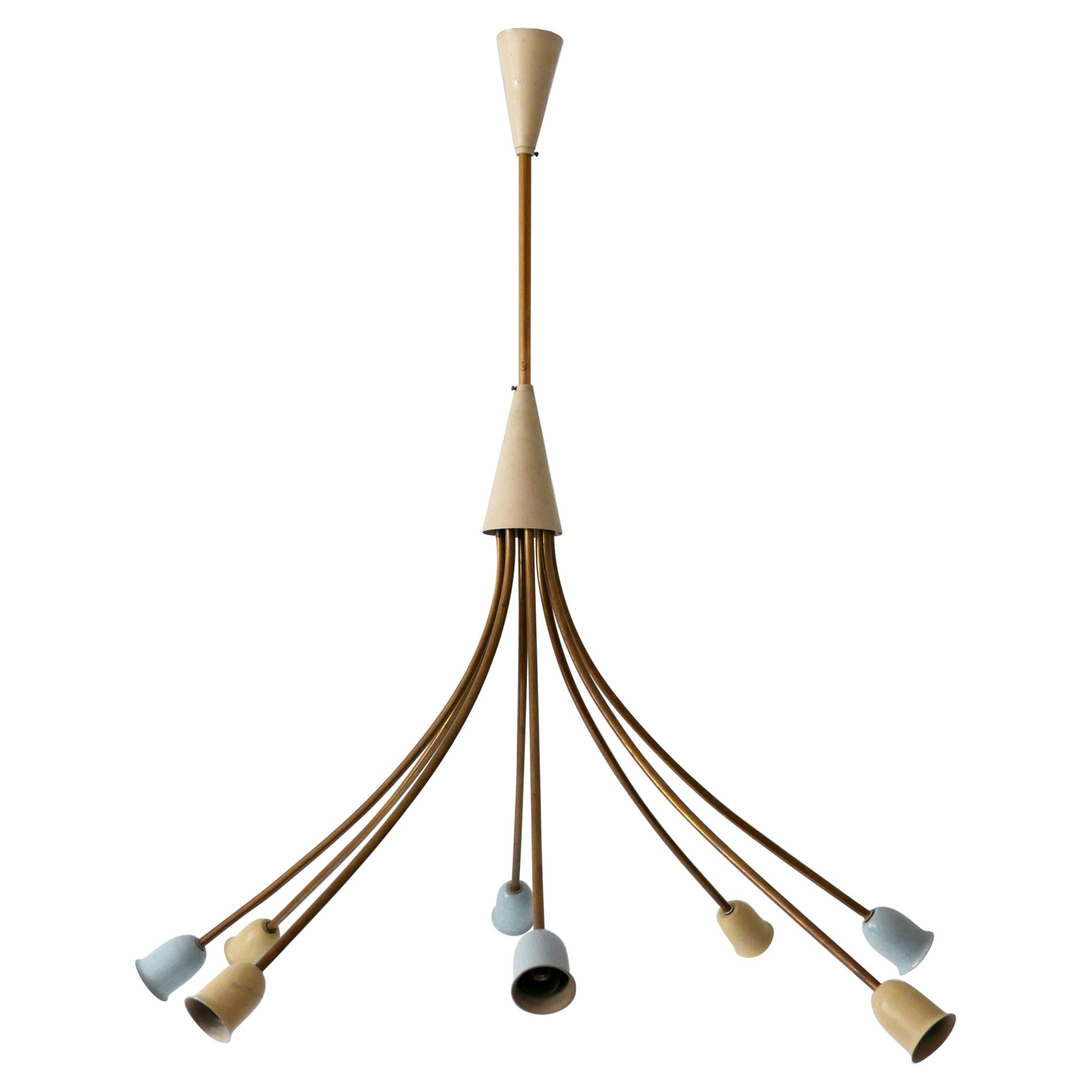 XL Mid-Century Modern 8-fache Sputnik-Hängelampe oder Kronleuchter, Deutschland 1950er Jahre im Angebot