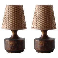 American, Table Lamps, Patinated Brass, Rattan, United States, 1960s