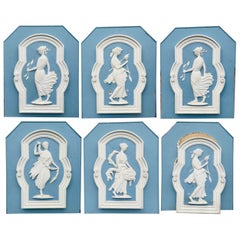 Vintage Set of 6 Large Adam Style Plaster Plaques