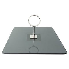 French Smoked Glass and Chrome Cheese Square Board Midcentury