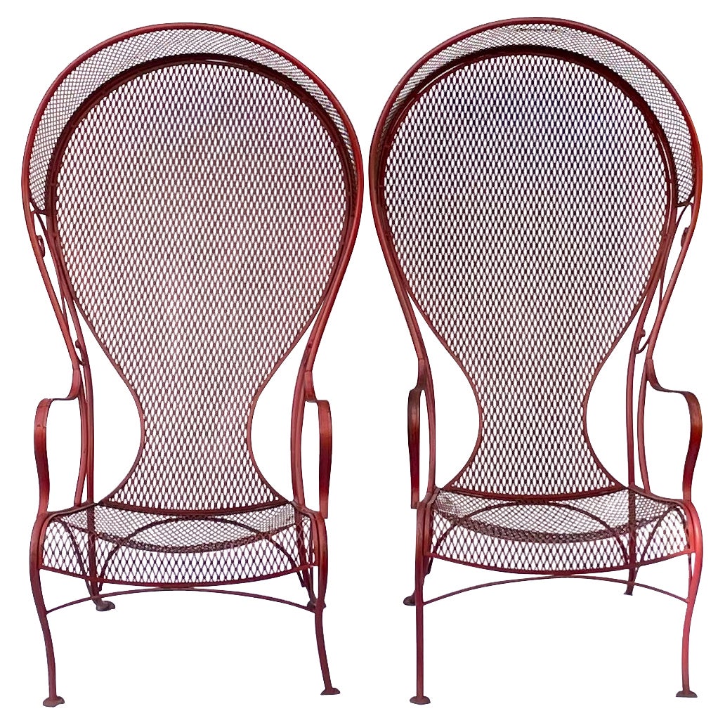 70s Herbert Saiger for Woodard Outdoor Garden Canopy Lounge Chairs, a Pair