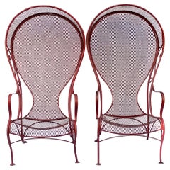 70s Herbert Saiger for Woodard Outdoor Garden Canopy Lounge Chairs, a Pair