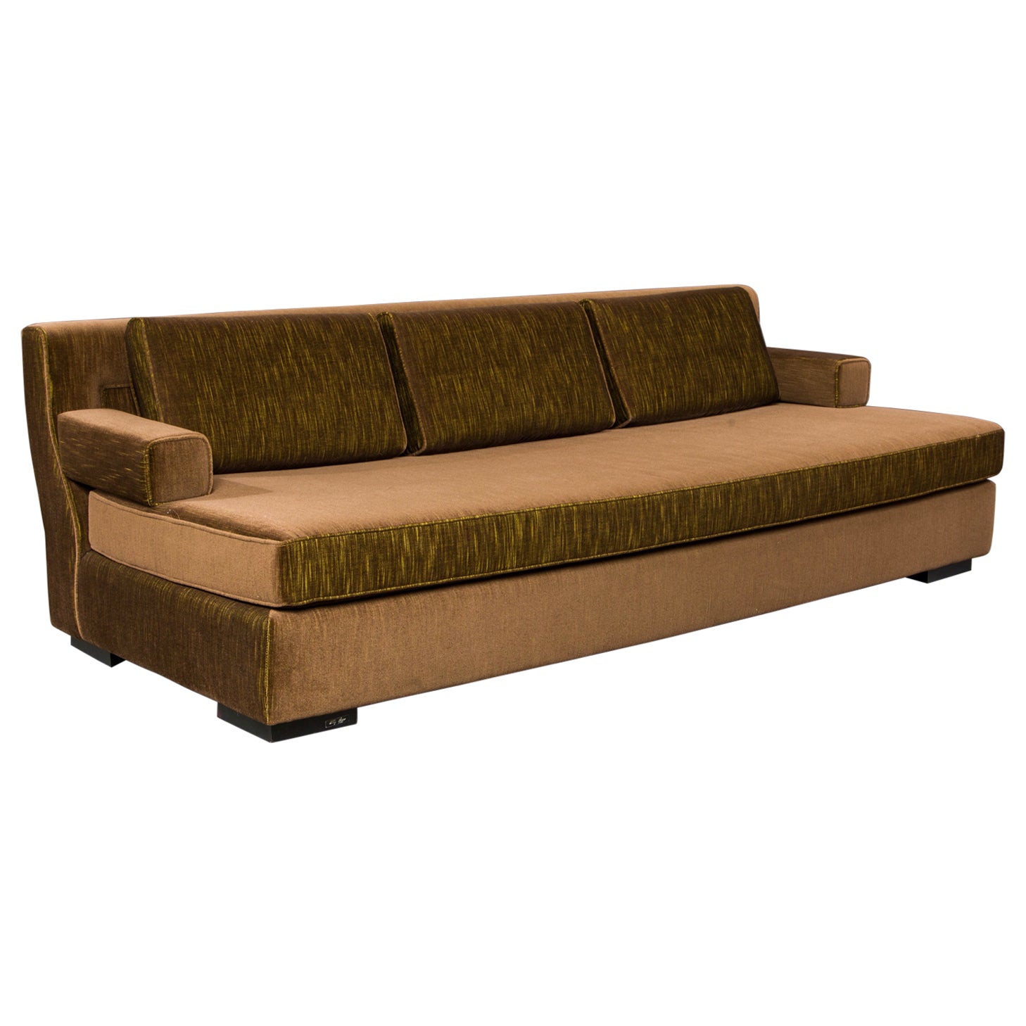 Willy Rizzo Three-Seat Modern Sofa in Brown Strié Velvet, circa 2010s, Signed  For Sale