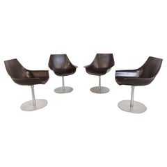Set of 4 Leather Swivel Chairs by La Palma Italy, 2000s