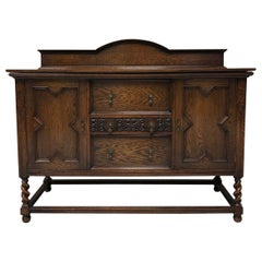 Antique Jacobean Revival Tiger Oak Barley Twist Sideboard