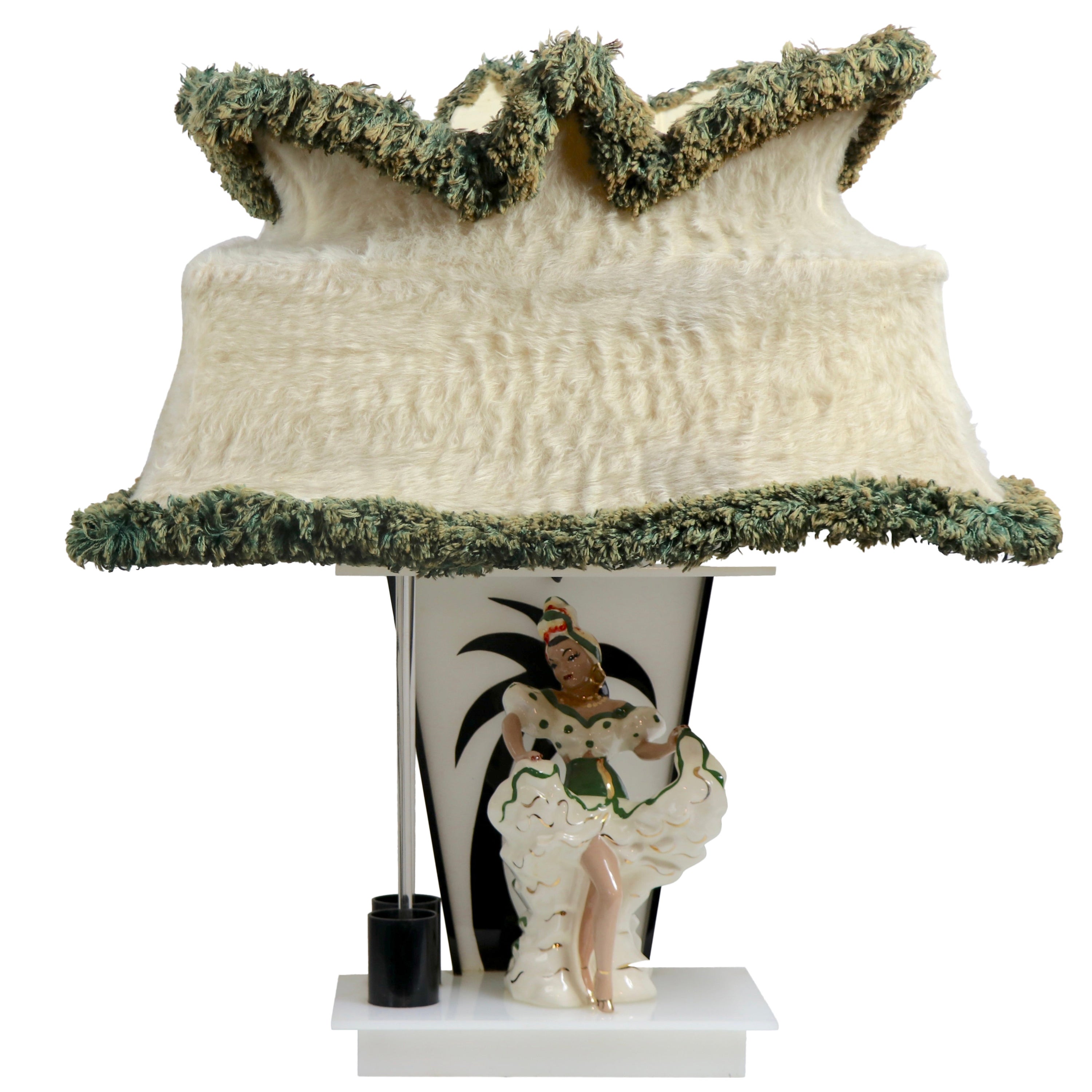 Mid-Century-Lampe aus Lucite-Keramik von Moss mit Originalschirm