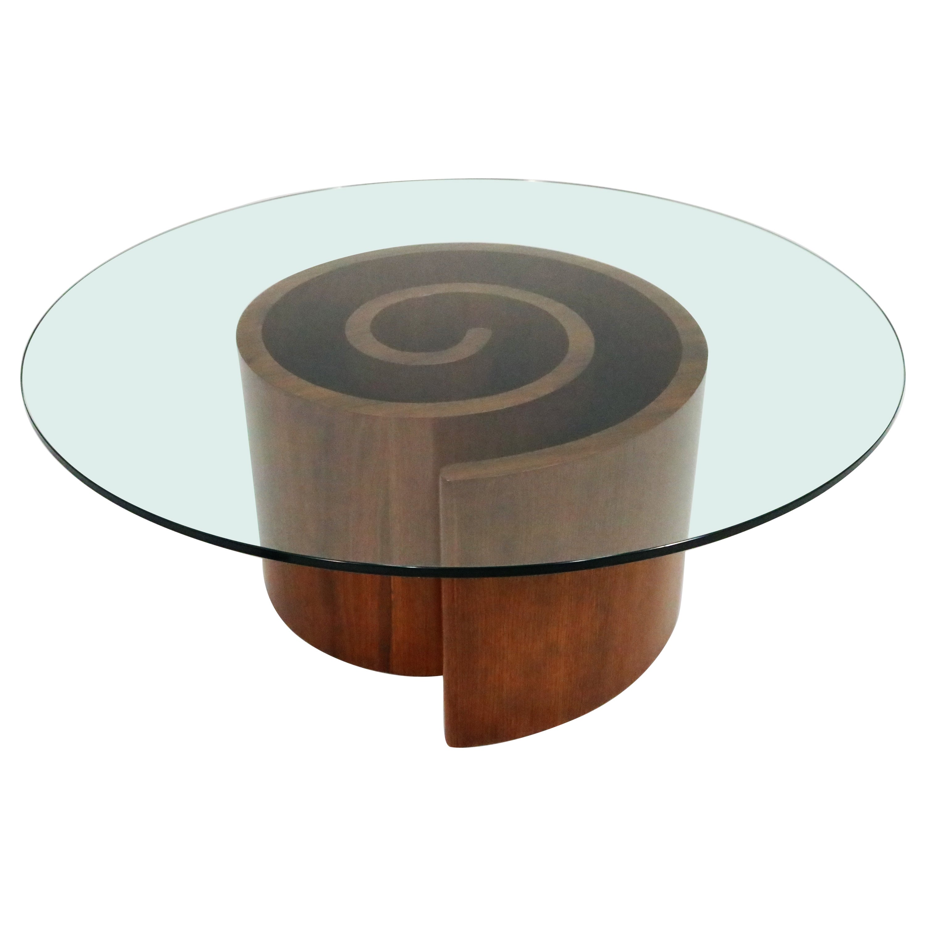 Vladimir Kagan Snail Coffee Table in Walnut with Round Glass Top