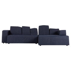 Moooi SLT Chaise Longue rechts in indigoblauem Denim-Polster mit Stahlrahmen