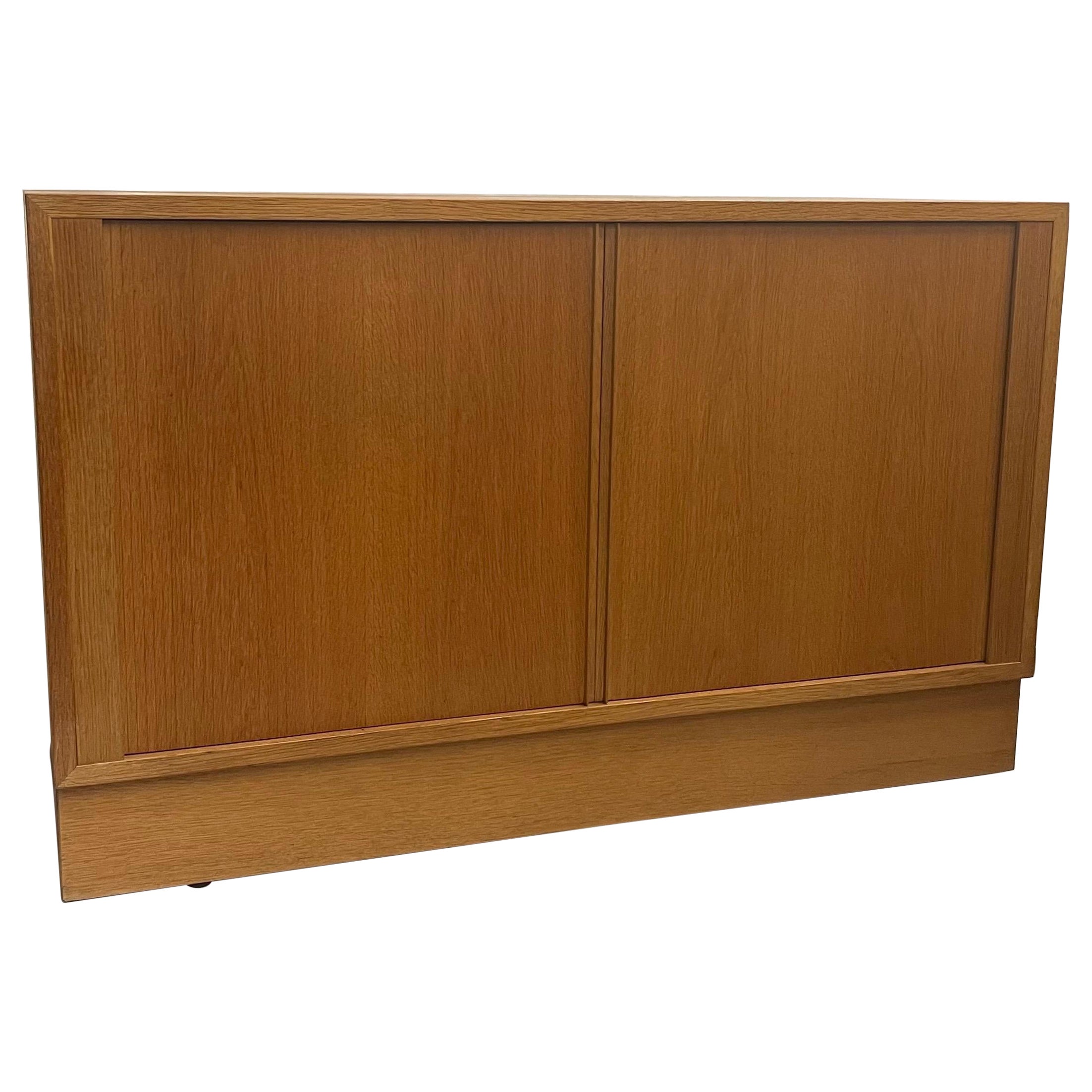 Vintage Danish Modern Oak Credenza or Record Cabinet with Tambour Doors For Sale