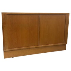 Vintage Danish Modern Oak Credenza or Record Cabinet with Tambour Doors
