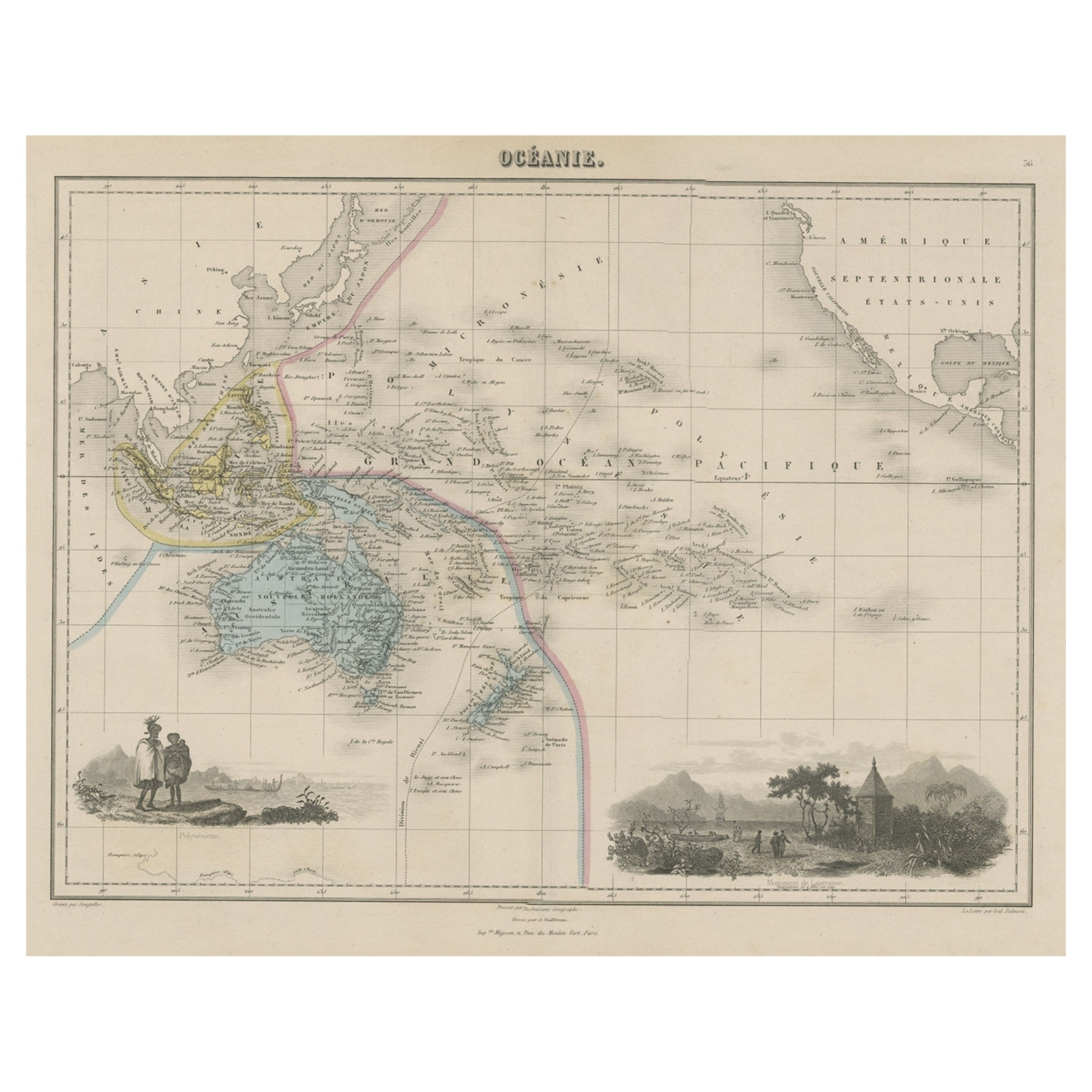 Old Map of the Oceans Around Australia, Indonesia and New Zealand, 1880 For Sale