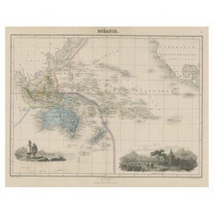 Old Map of the Oceans Around Australia, Indonesia and New Zealand, 1880